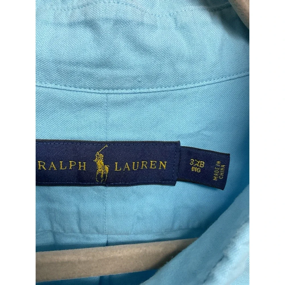 Polo Ralph Lauren Shirt Mens 3XB Blue Button Down Yellow Pony Cotton Long Sleeve
